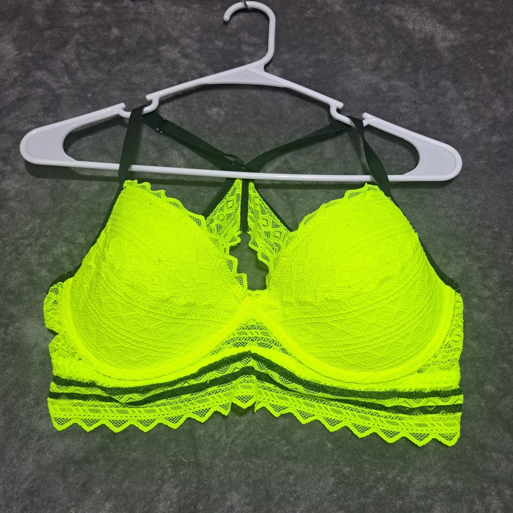 Victoria's Secret PINK Neon Yellow Lace Bralette L Racerback Y2K Festival Rave